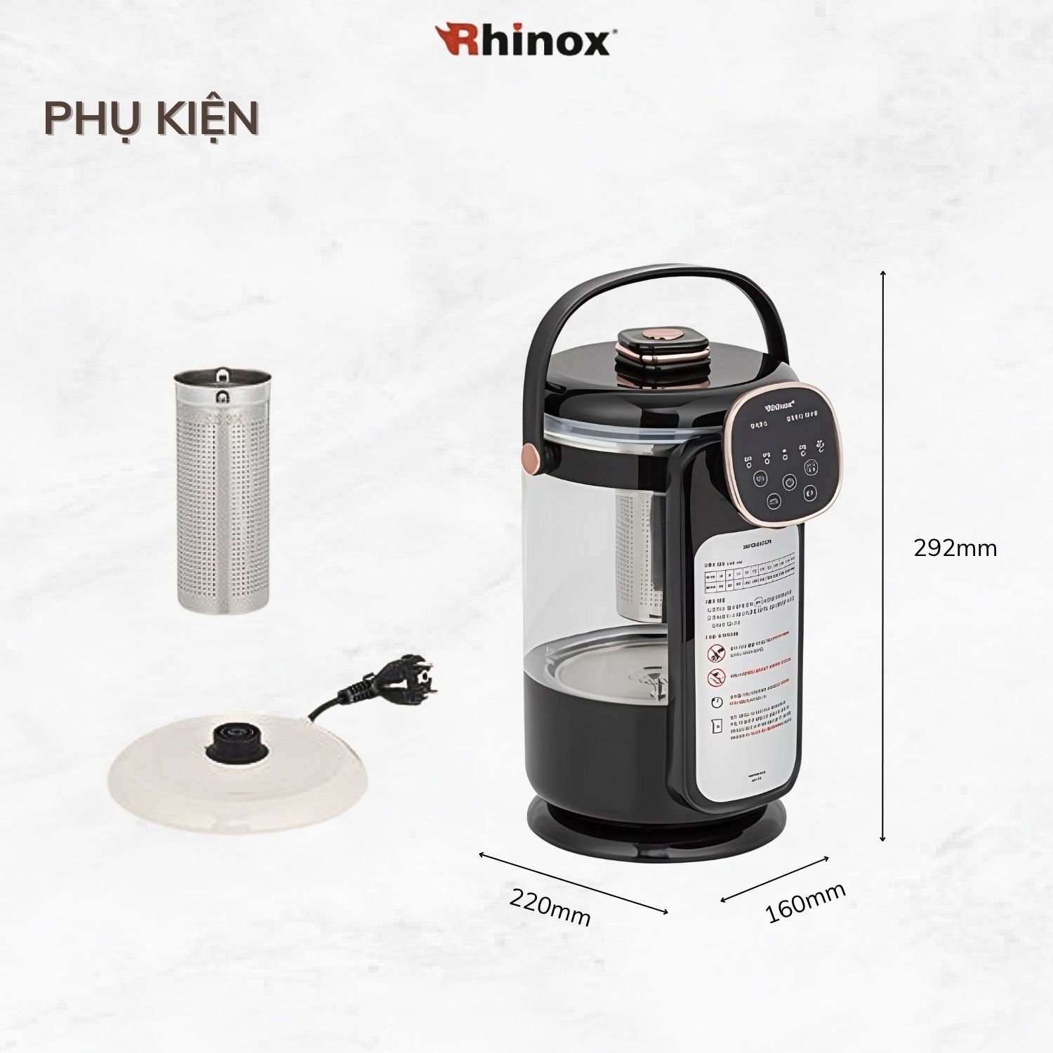 Bình đun đa năng Rhinox 2L điều chỉnh nhiệt độ chuyên pha sữa, trà, cafe - khóa an toàn cho bé