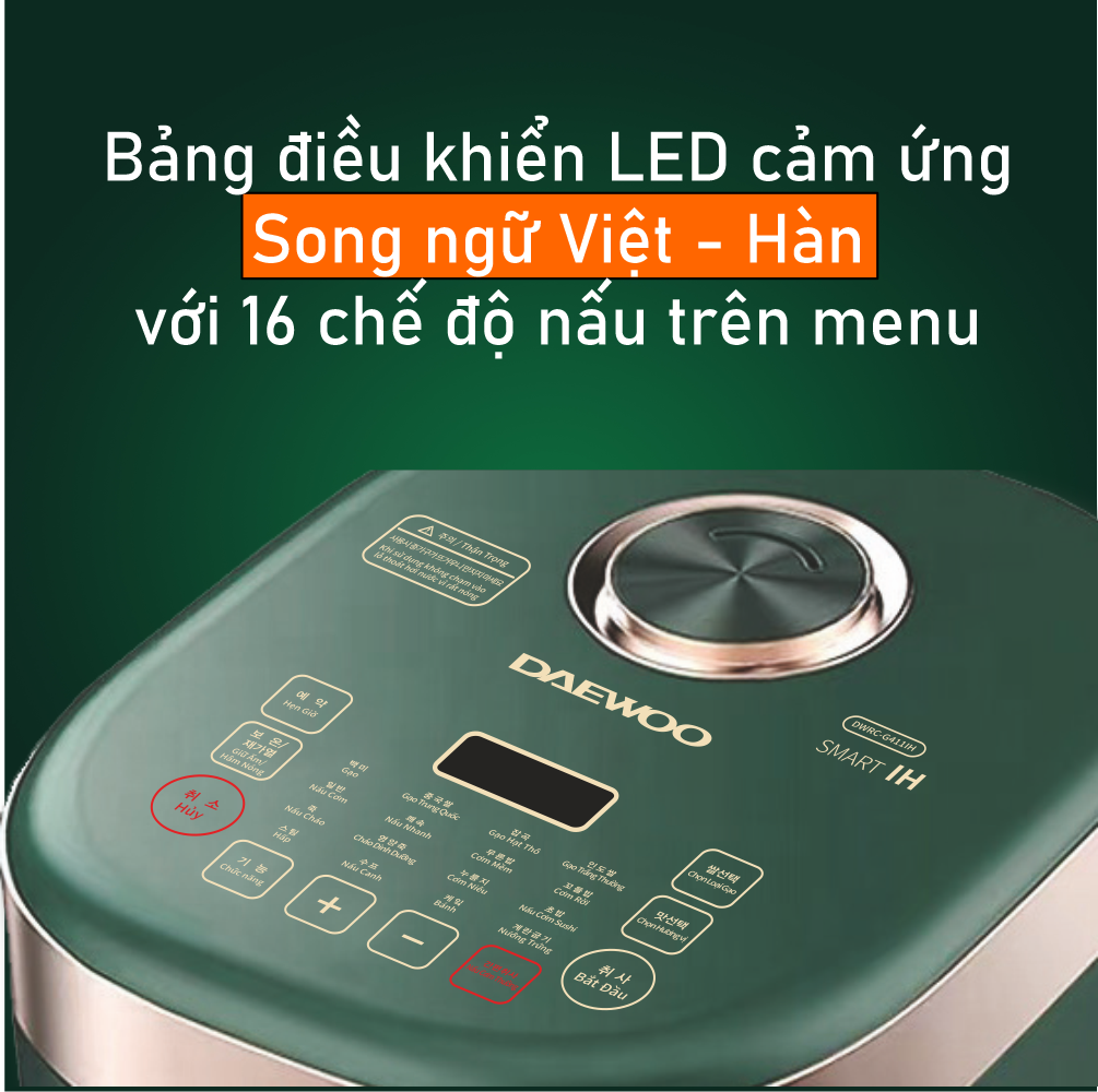 [Urbox] Nồi cơm điện cảm ứng cao tần đa chức năng 1.8L Daewoo lòng nồi cực dày, công suất 1200w với 16 chế độ nấu, bảo hành 12 tháng