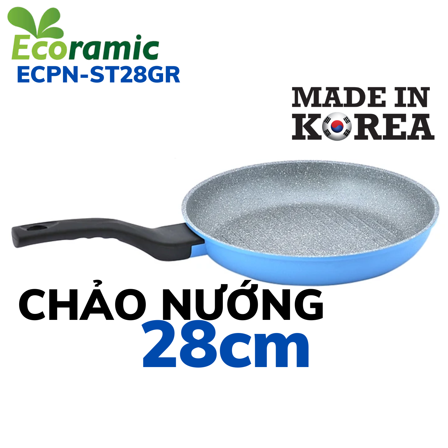 [COMBO 3] 2 Chảo Nướng Vân Đá 5 Lớp Siêu Bền 28cm Made In Korea ECORAMIC ECPN-ST28GR  | FREESHIP