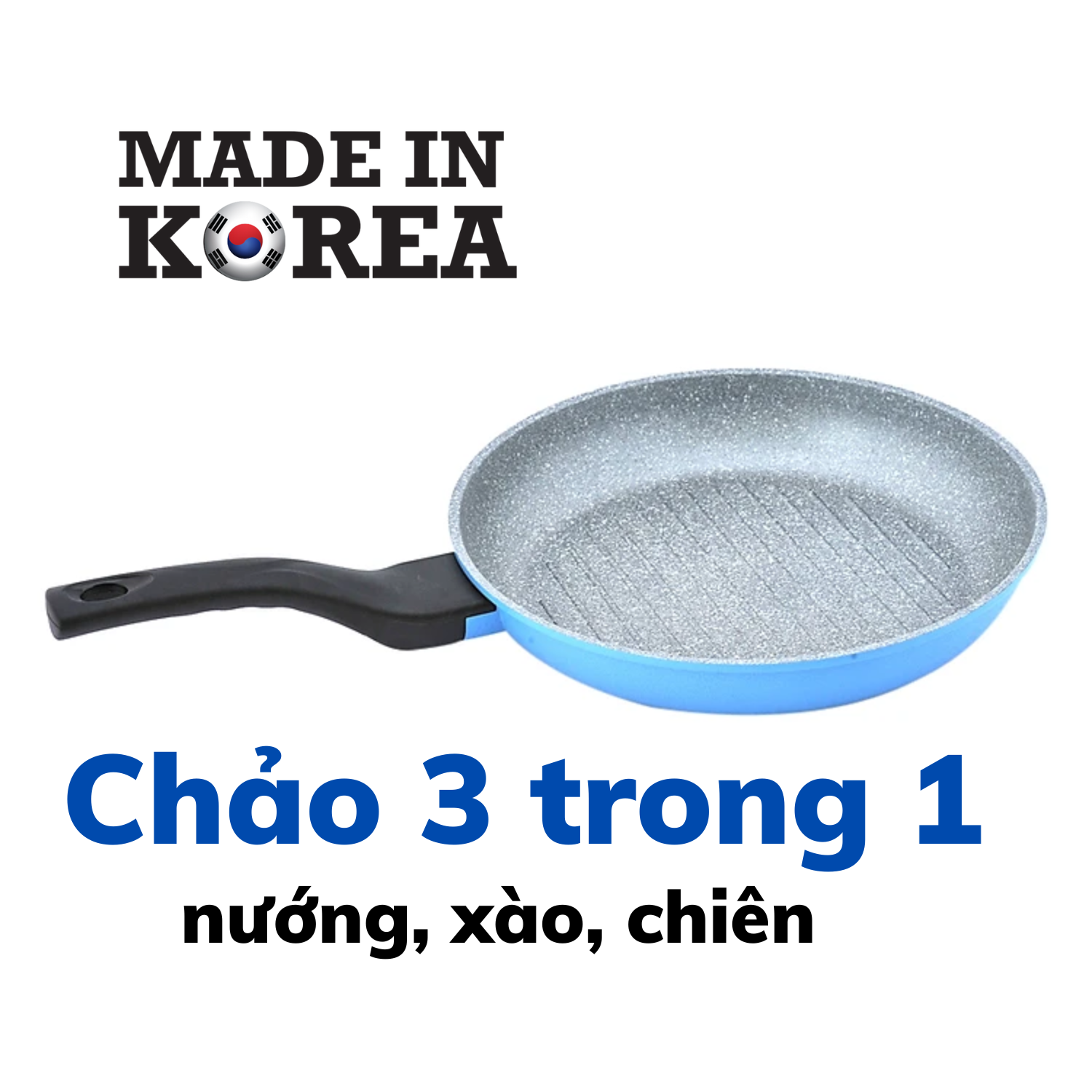 [COMBO 3] 2 Chảo Nướng Vân Đá 5 Lớp Siêu Bền 28cm Made In Korea ECORAMIC ECPN-ST28GR  | FREESHIP