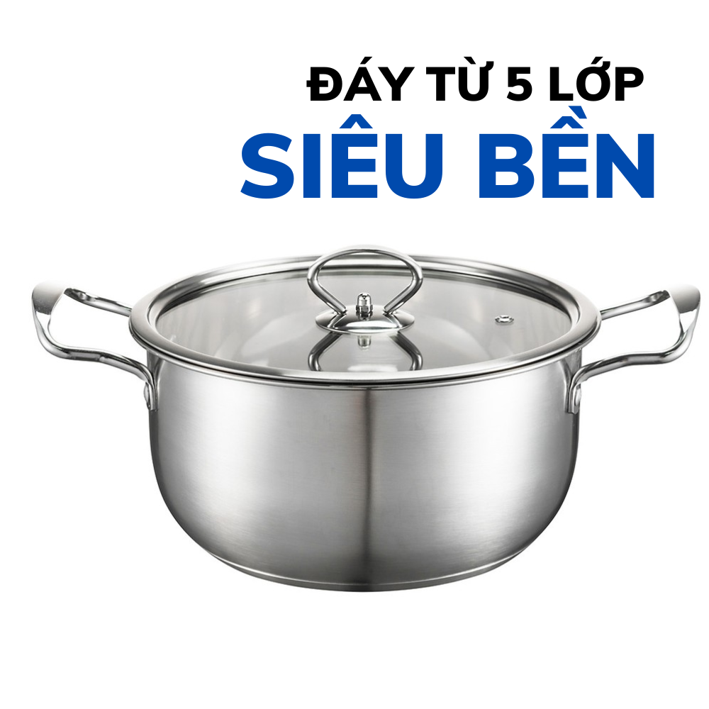 Nồi Inox 304 đáy từ 5 lớp nắp thủy tinh cường lực cao cấp siêu bền Daelux DXSP-20