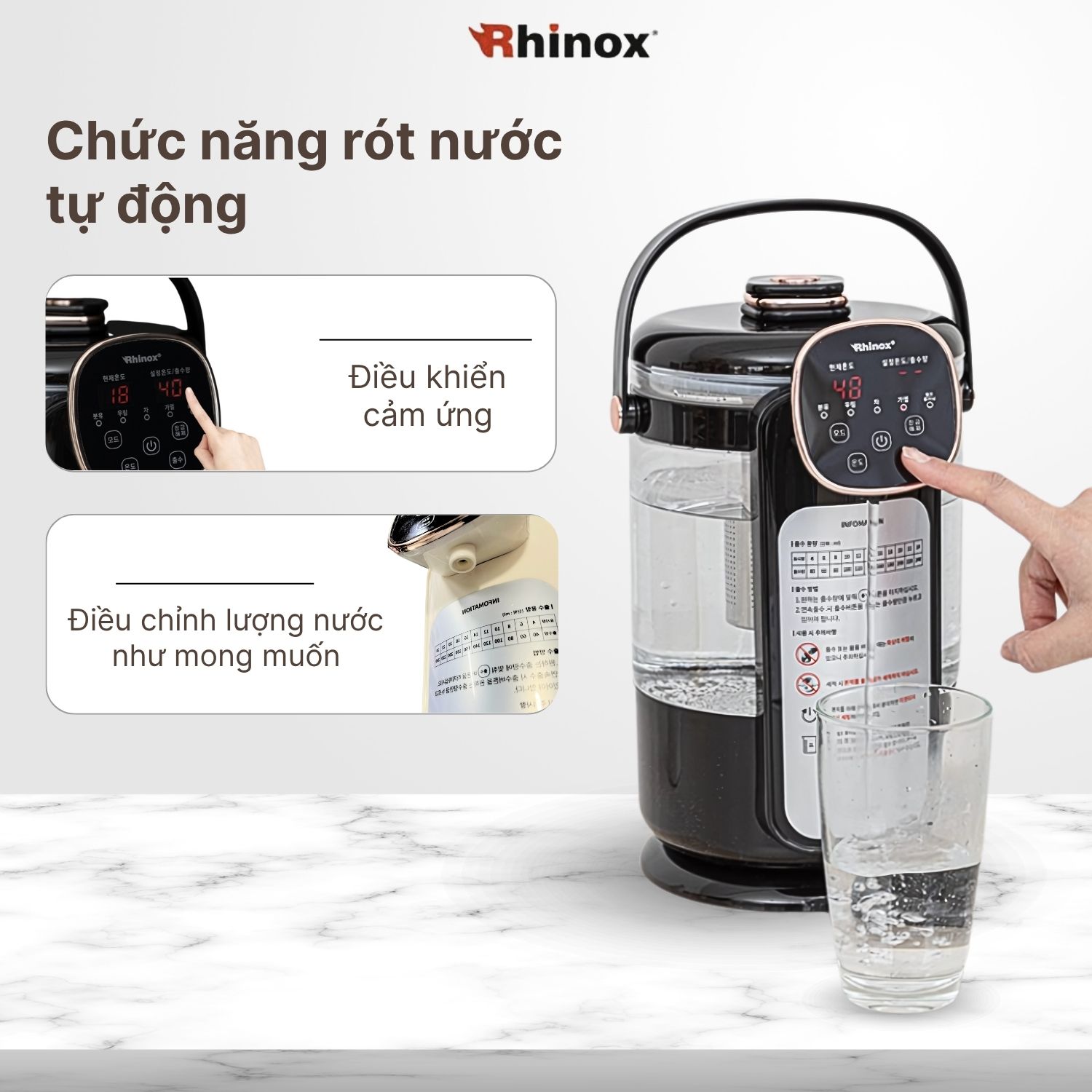 [Urbox] Bình đun đa năng Rhinox 2L điều chỉnh nhiệt độ chuyên pha sữa, trà, cafe - khóa an toàn cho bé