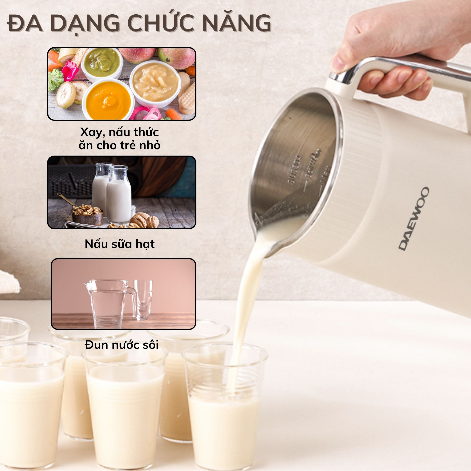 Máy Làm Sữa Hạt Daewoo 1.2L, tặng Cẩm Nang 50 Công Thức - Máy Xay Nấu Đa Năng BH 2 năm