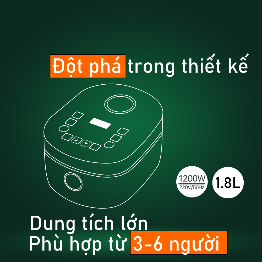 [Urbox] Nồi cơm điện cảm ứng cao tần đa chức năng 1.8L Daewoo lòng nồi cực dày, công suất 1200w với 16 chế độ nấu, bảo hành 12 tháng