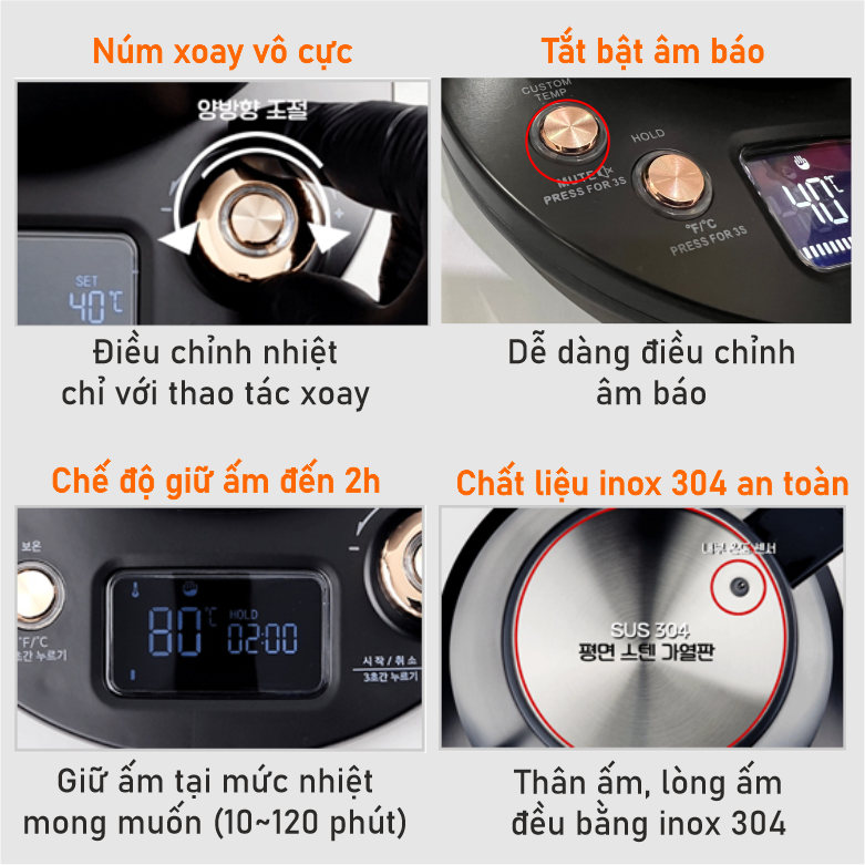 Ấm đun siêu tốc Daewoo DWK-GN10LCD điều khiển được nhiều mức nhiệt, lòng inox 304, bảo hành 2 năm