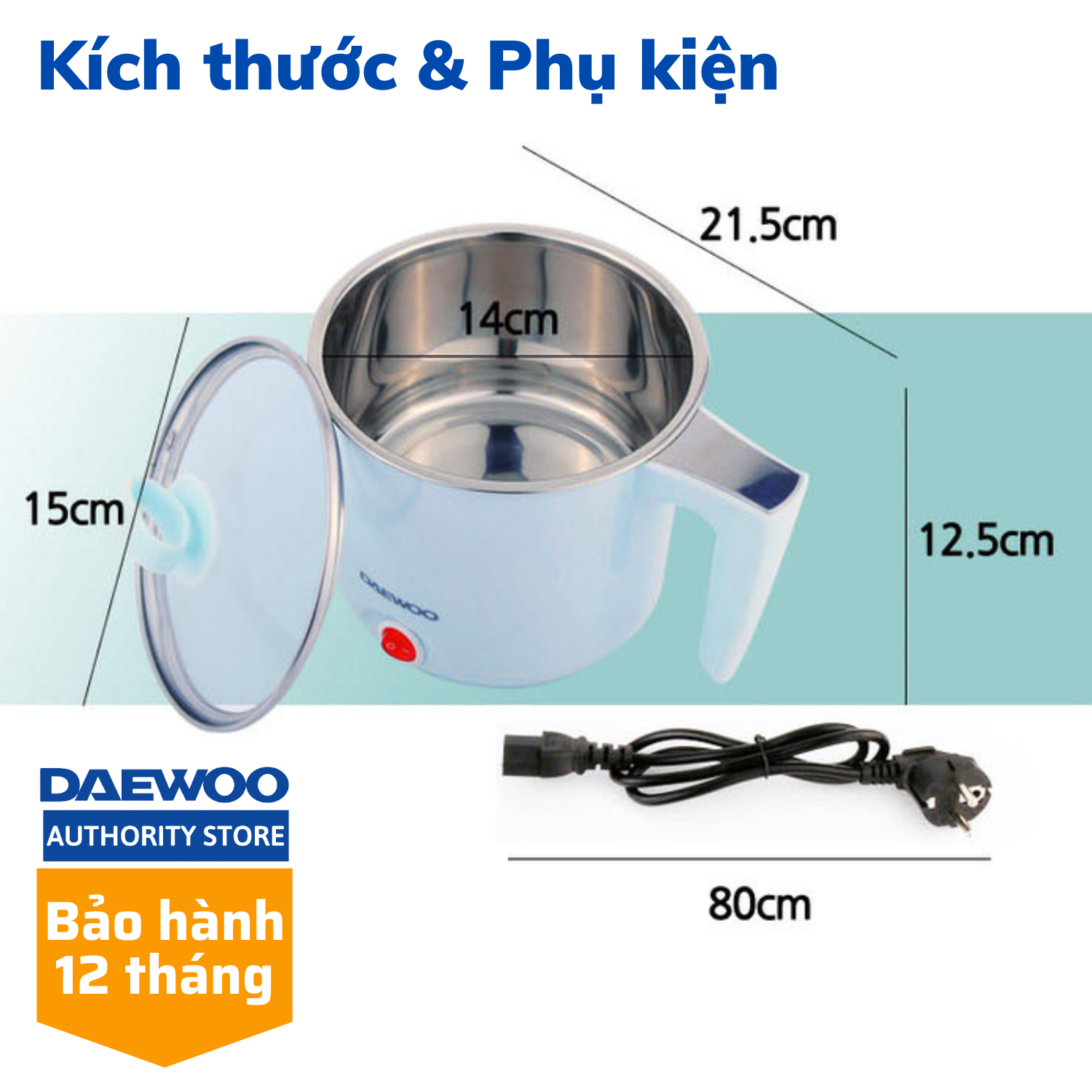 Ca nấu mì, lẩu đa năng 700ml Daewoo DEN-M550 nấu cực nhanh, bảo hành 1 năm