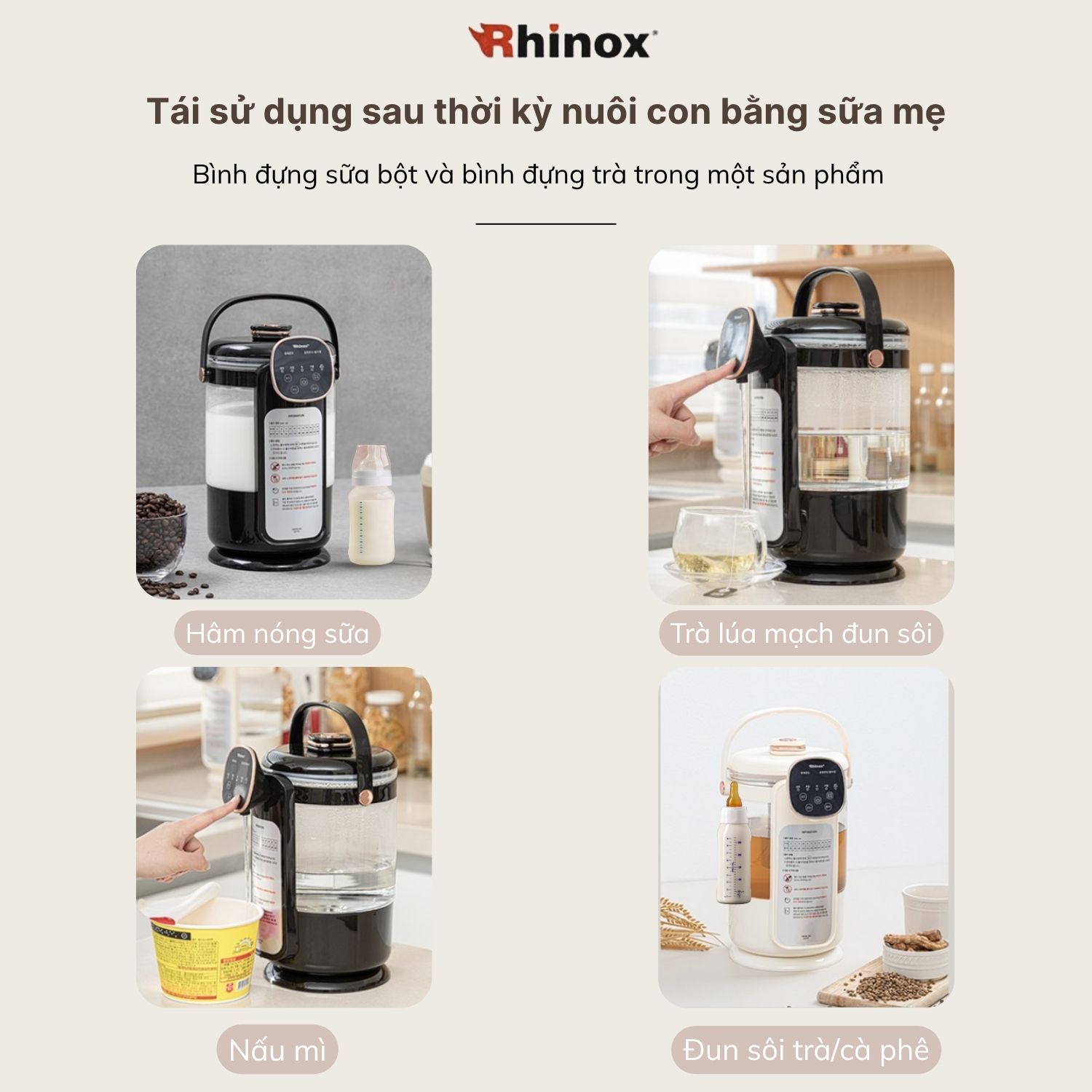 [Urbox] Bình đun đa năng Rhinox 2L điều chỉnh nhiệt độ chuyên pha sữa, trà, cafe - khóa an toàn cho bé