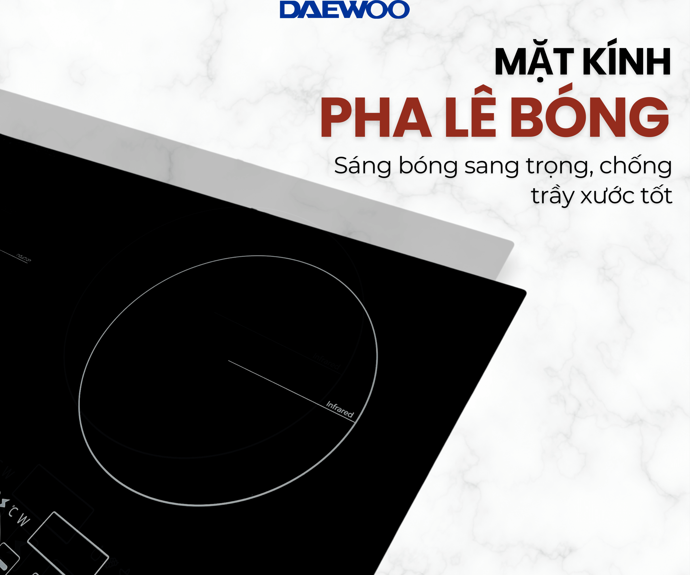 [Urbox] Bếp Đôi Điện Từ Hồng Ngoại Daewoo DWHB-3801C, mặt kính pha lê bóng 3800W