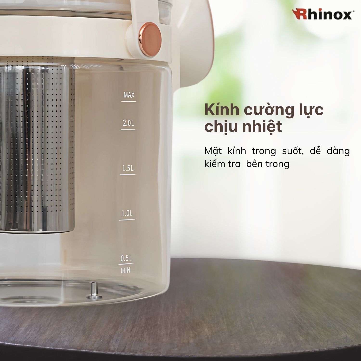 [Urbox] Bình đun đa năng Rhinox 2L điều chỉnh nhiệt độ chuyên pha sữa, trà, cafe - khóa an toàn cho bé