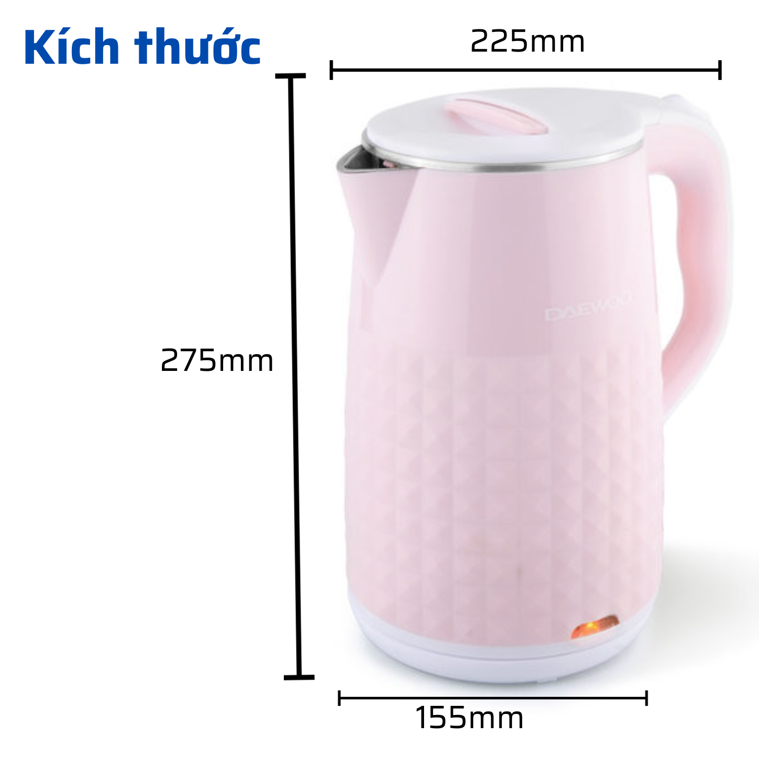 Ấm siêu tốc Daewoo DEK-MF180 (1.7L) công suất lớn 1500w nhanh sôi, bảo hành 12 tháng