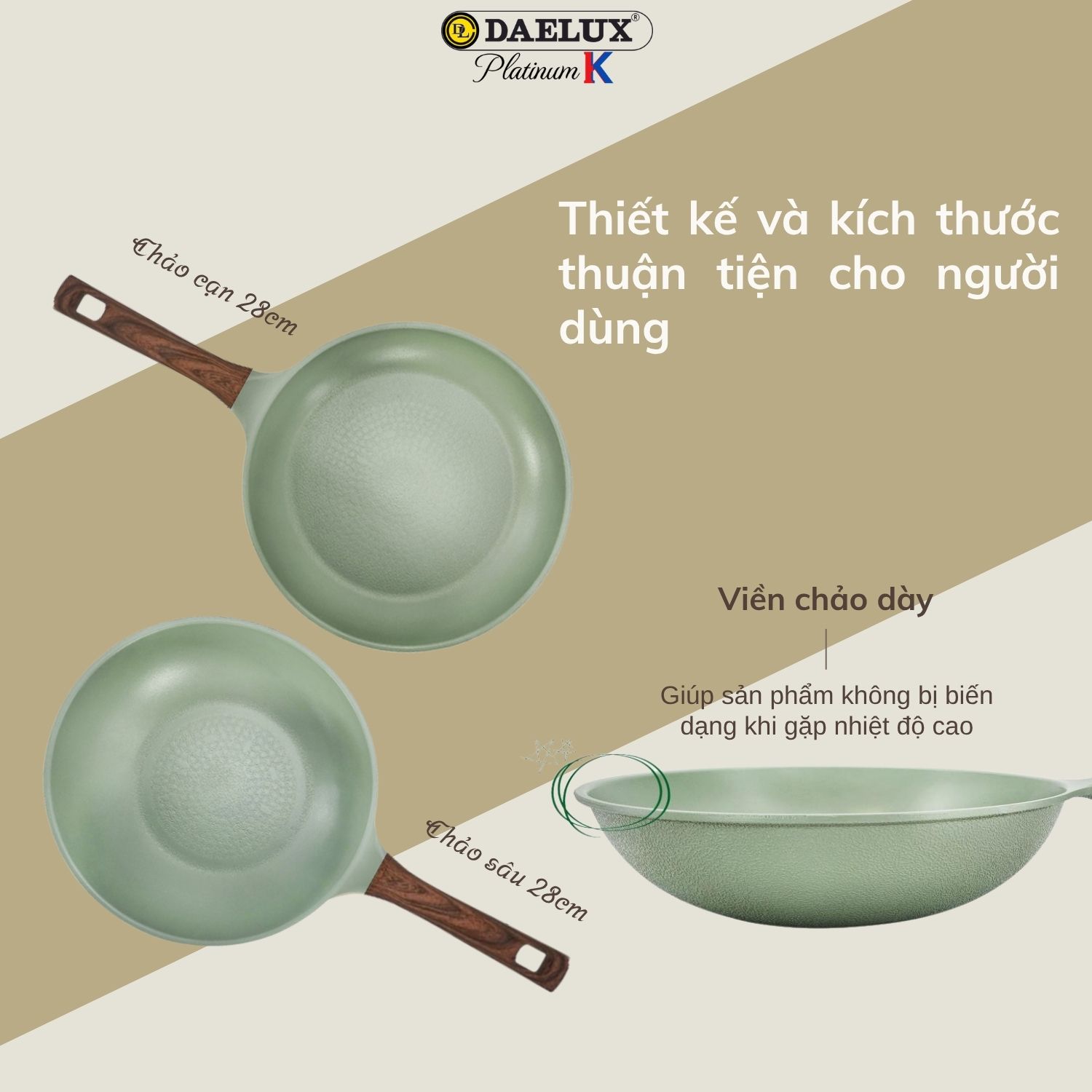 Chảo Hàn Quốc DLP-28IH/ DLWK-28IH công nghệ đáy từ cao cấp, nhôm đúc nguyên khối, chống dính Titaconia nonstick