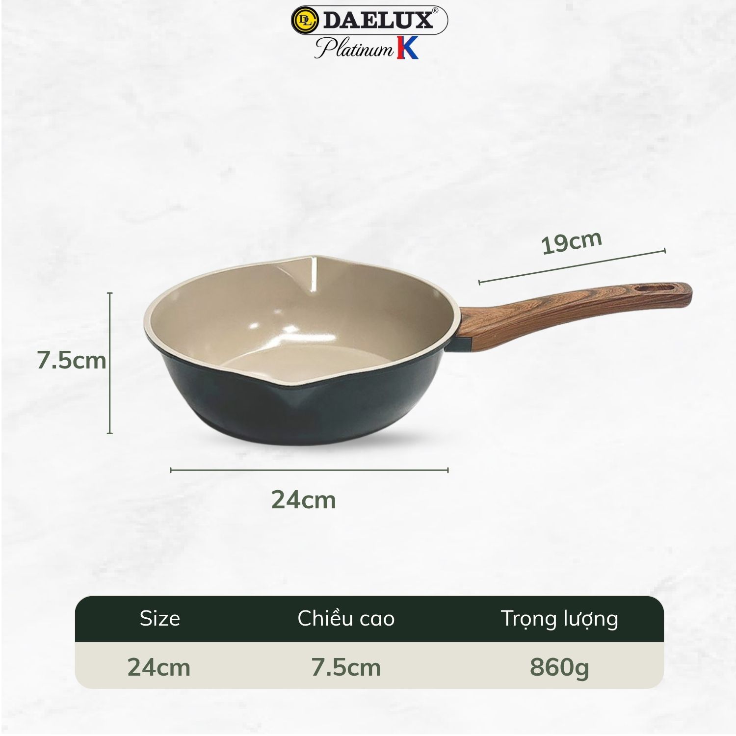 Chảo sâu Hàn Quốc DLPCR-24IH công nghệ đáy từ cao cấp, nhôm đúc nguyên khối, chống dính Ceramic