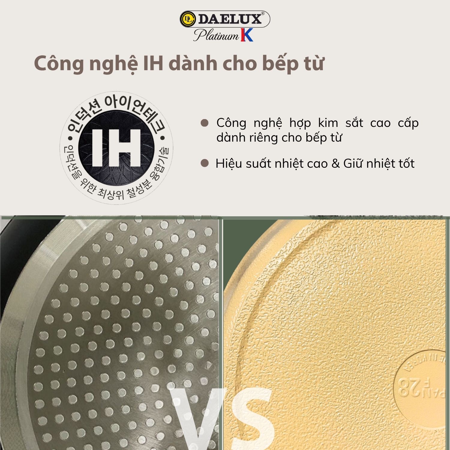 Chảo Hàn Quốc PTDL-28IH công nghệ đáy từ cao cấp, nhôm đúc nguyên khối, chống dính Ceramic