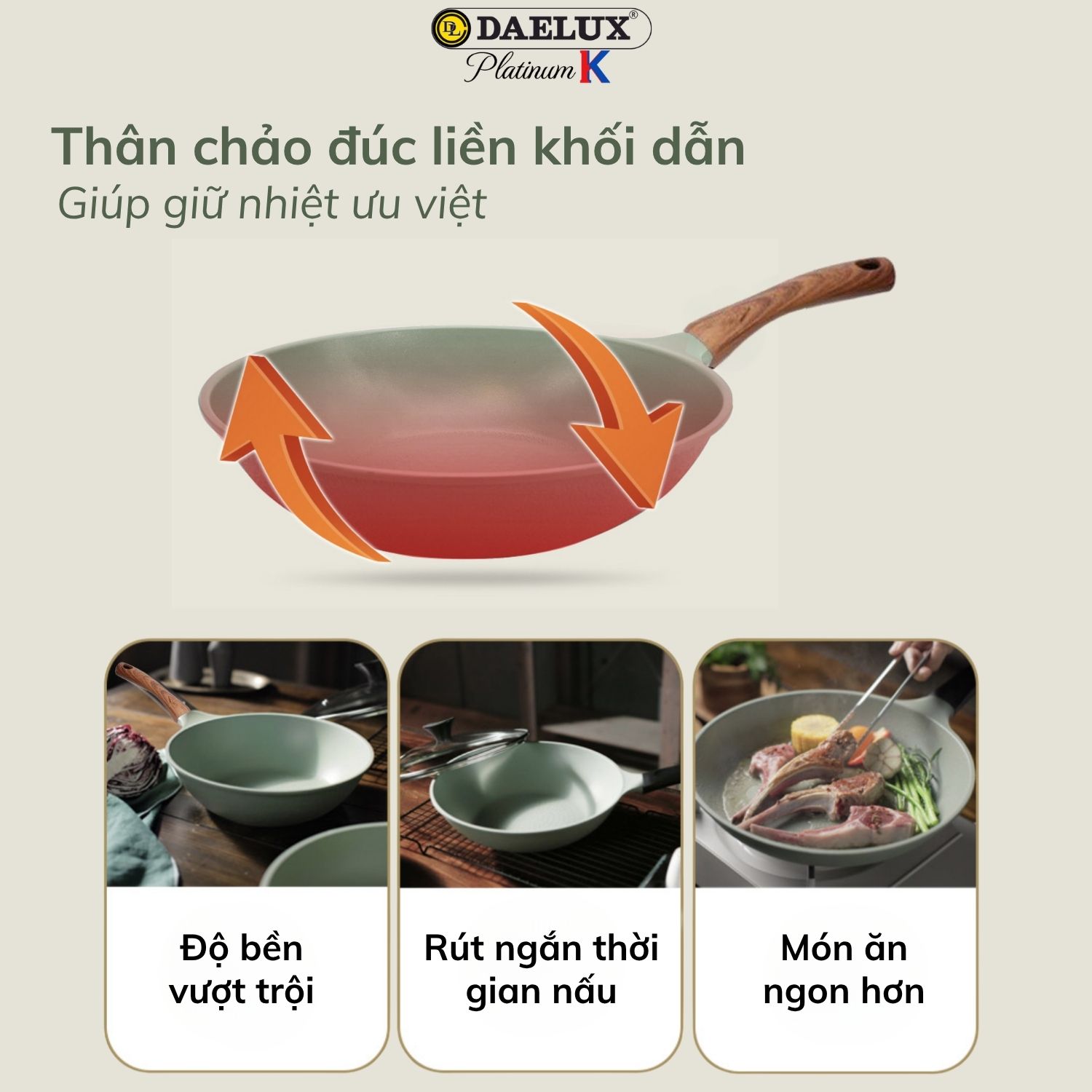 Chảo Hàn Quốc DLP-28IH/ DLWK-28IH công nghệ đáy từ cao cấp, nhôm đúc nguyên khối, chống dính Titaconia nonstick