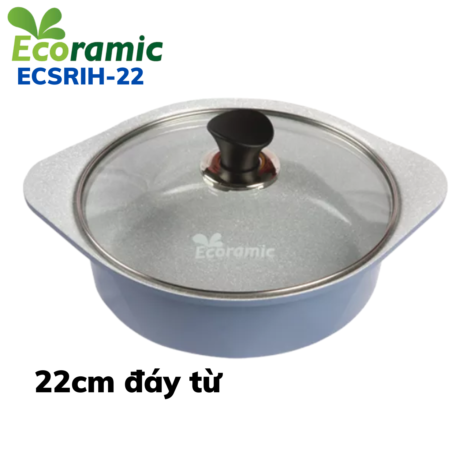 Nồi đá Ecoramic đáy từ 22cm (Xanh dương) ECSRIH-22 đúc nguyên khối siêu bền