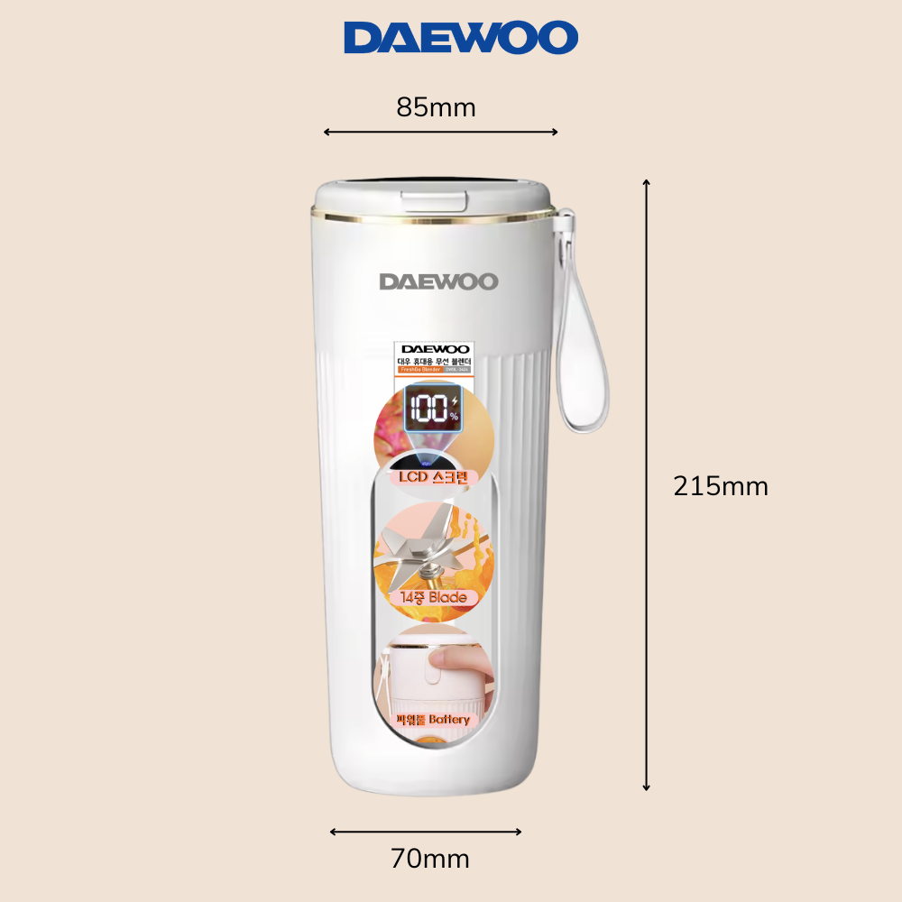 Ly Xay Cầm Tay DAEWOO DWBL-3424 (340ml), Ly Xay Sinh Tố, Trái Cây Mini tiện lợi