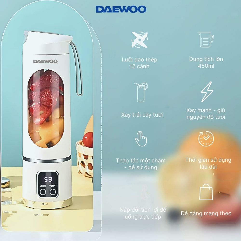 Máy xay cầm tay DAEWOO DWBL-4515 (450ml) Ly xay trái cây thông minh, nhỏ gọn, tiện lợi