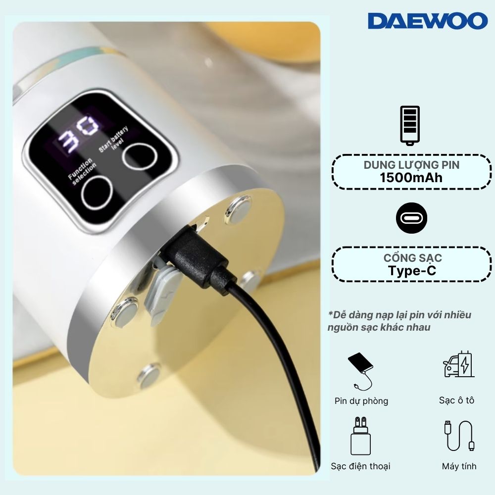 Máy xay cầm tay DAEWOO DWBL-4515 (450ml) Ly xay trái cây thông minh, nhỏ gọn, tiện lợi