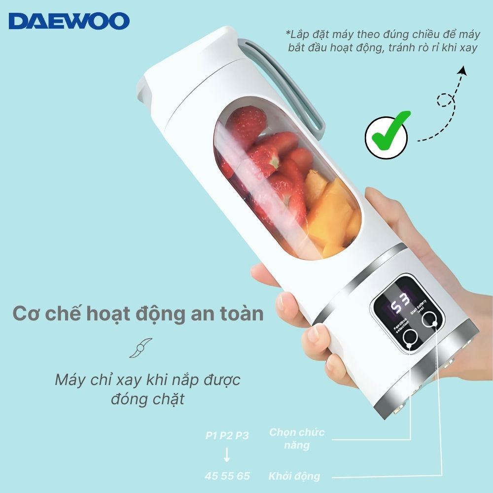 Máy xay cầm tay DAEWOO DWBL-4515 (450ml) Ly xay trái cây thông minh, nhỏ gọn, tiện lợi