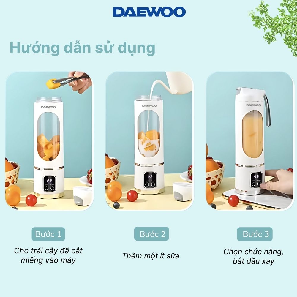 Máy xay cầm tay DAEWOO DWBL-4515 (450ml) Ly xay trái cây thông minh, nhỏ gọn, tiện lợi