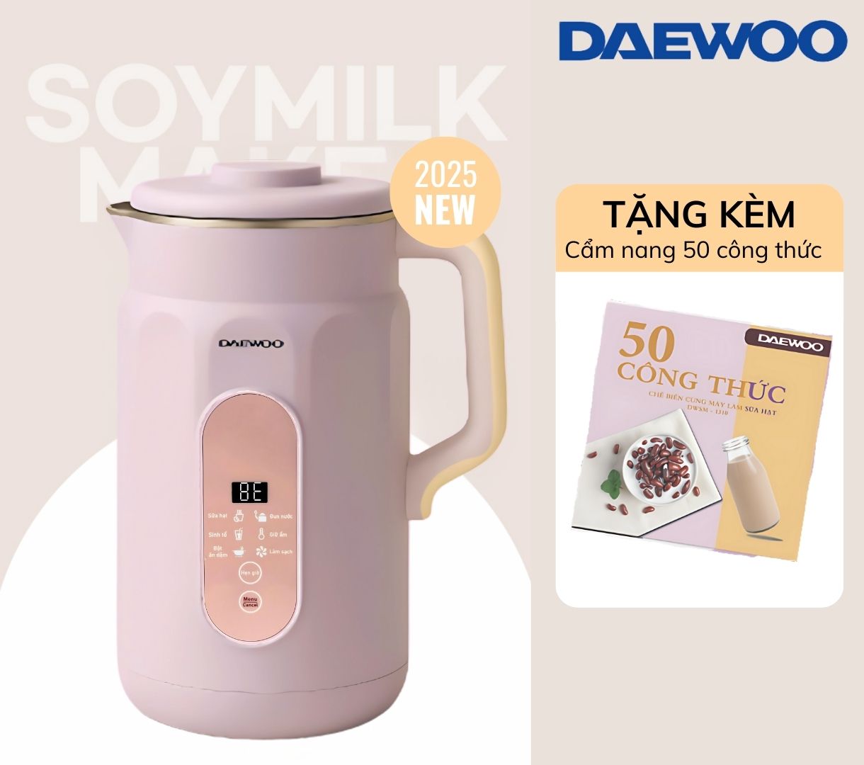 Máy Làm Sữa Hạt Daewoo DWSM-1310 1L, tặng Cẩm Nang 50 Công Thức - Máy Xay Nấu Đa Năng BH 2 năm