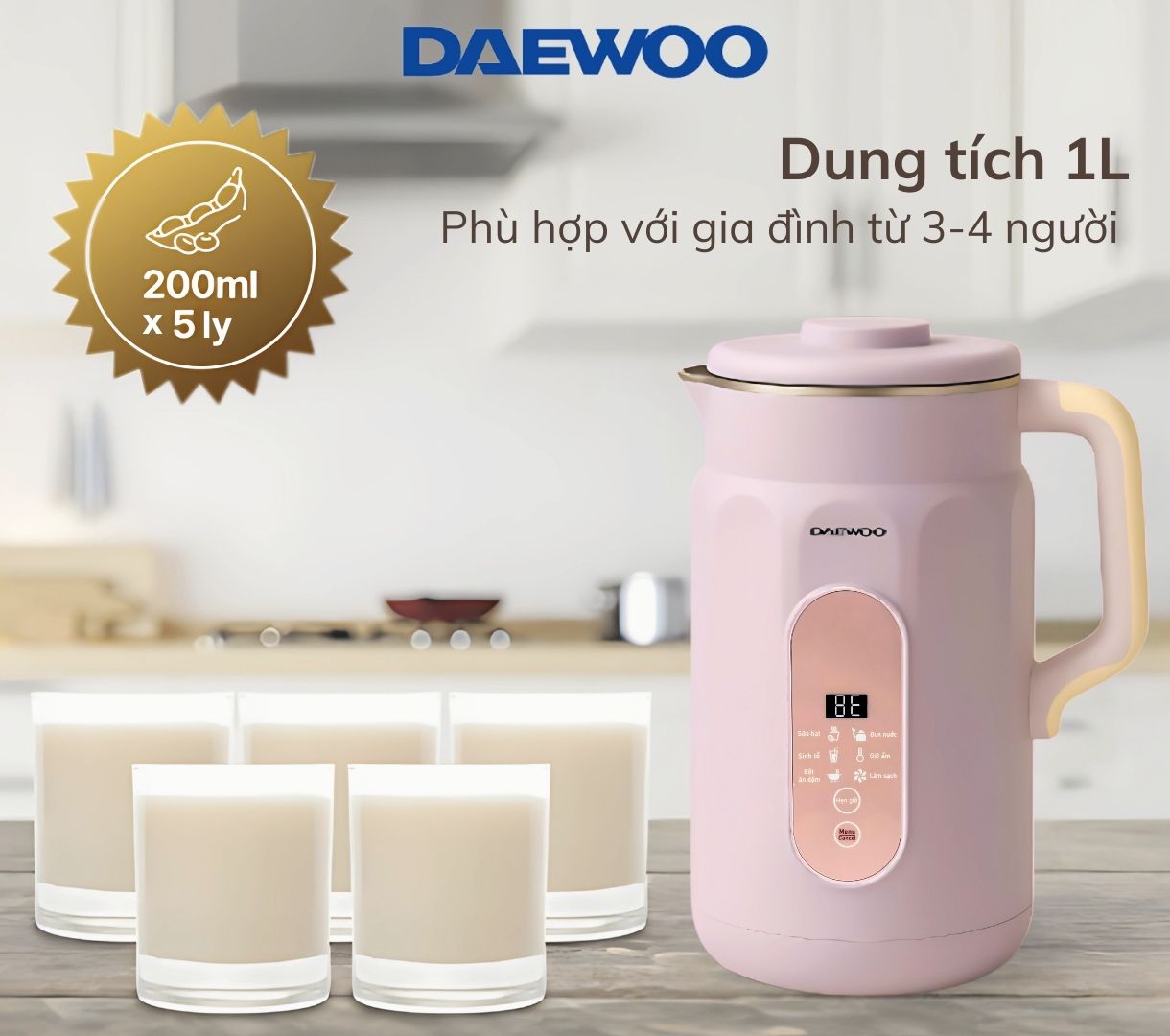 Máy Làm Sữa Hạt Daewoo DWSM-1310 1L, tặng Cẩm Nang 50 Công Thức - Máy Xay Nấu Đa Năng BH 2 năm