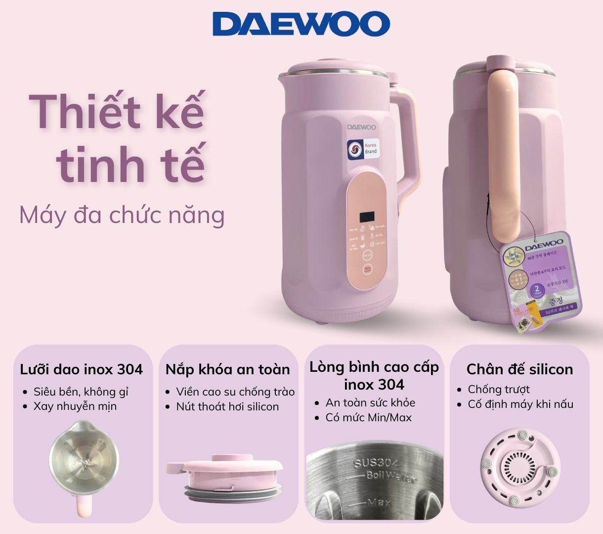 Máy Làm Sữa Hạt Daewoo DWSM-1310 1L, tặng Cẩm Nang 50 Công Thức - Máy Xay Nấu Đa Năng BH 2 năm