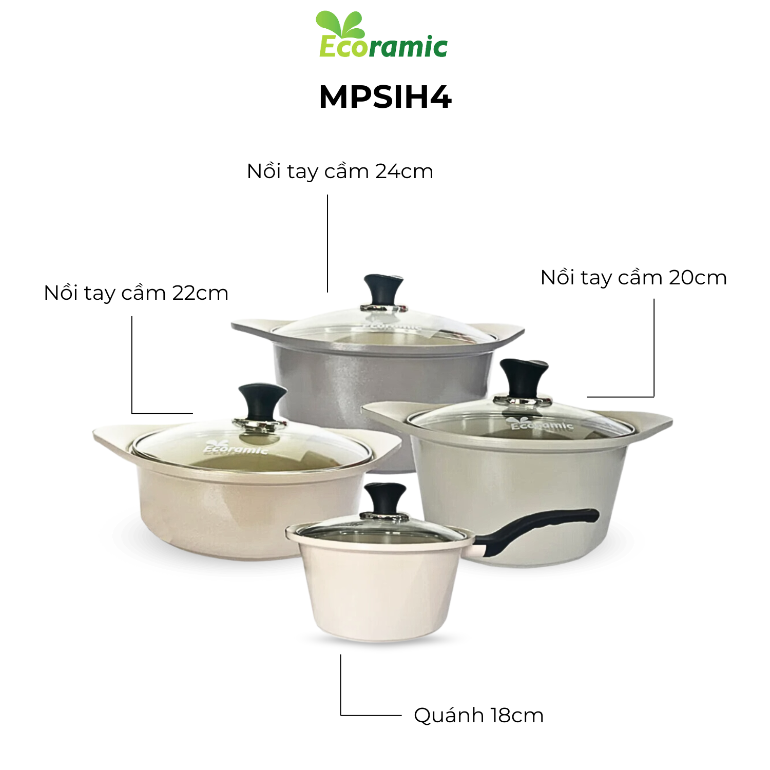 Bộ 4 Nồi Chống Dính MPSIH4 Đáy Từ Ecoramic
