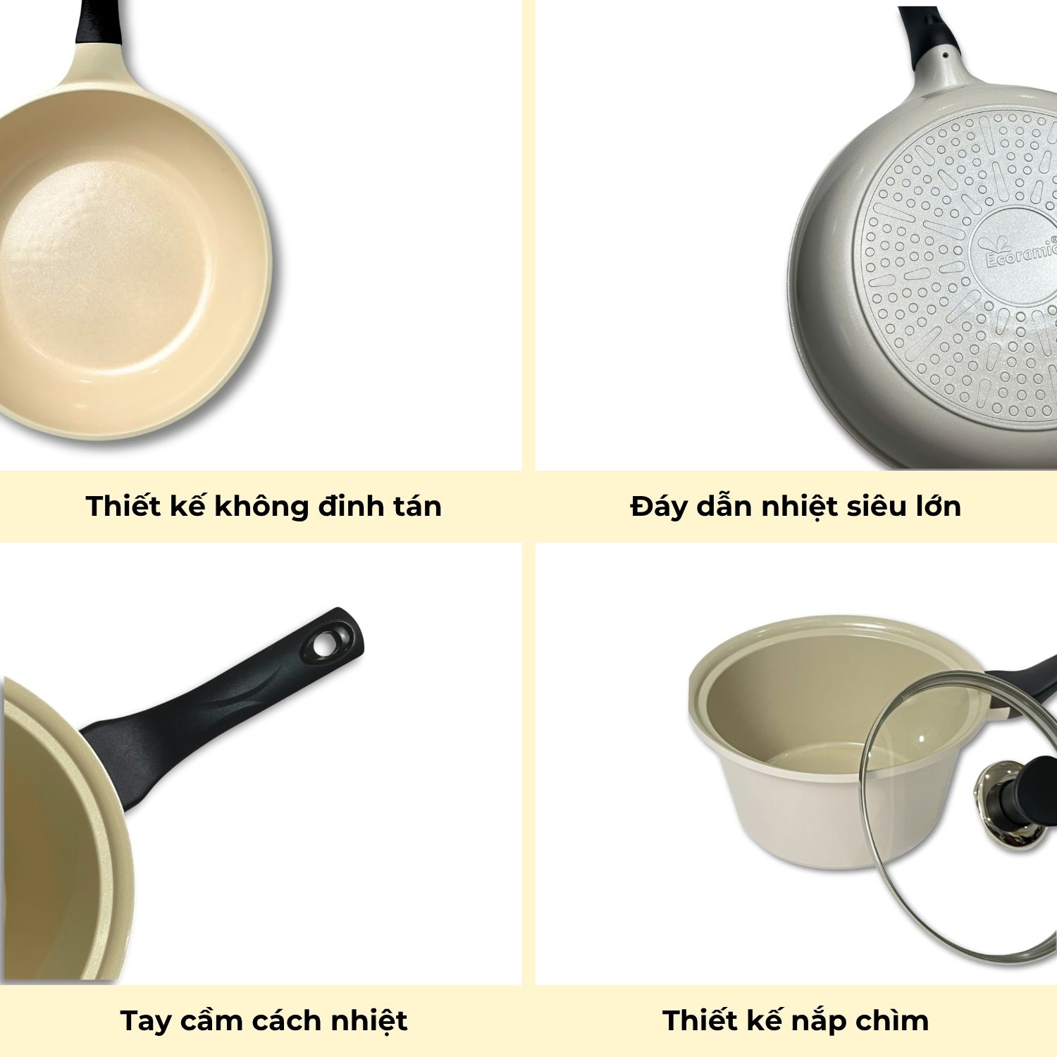 Bộ 5 nồi chảo cao cấp PEIHS5 chống dính Ecoramic có từ