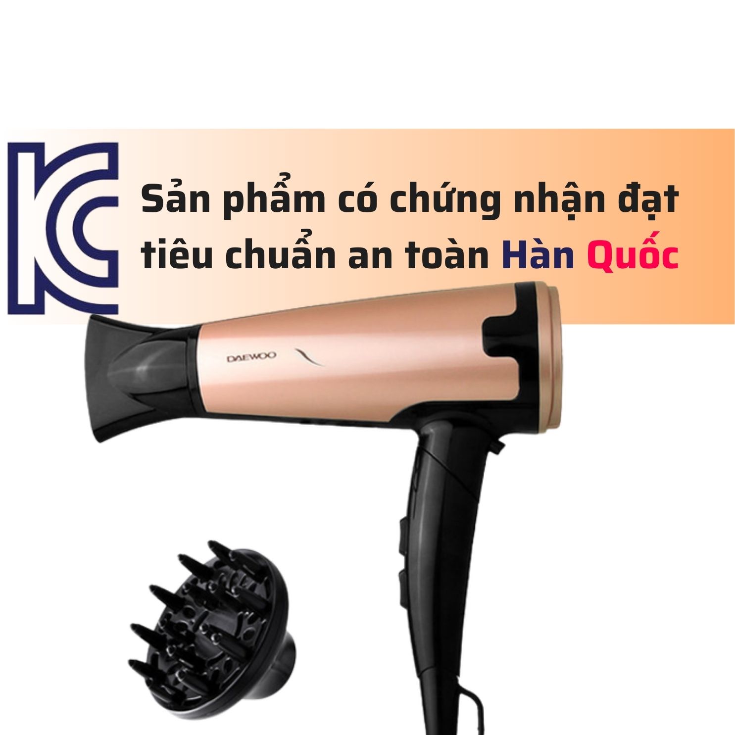 Máy sấy tóc Daewoo QL-5923 loại đại, công suất 1800W, sấy khô và lạnh, hạn chế tổn hại tóc, kèm 2 đầu sấy, bảo hành 12 tháng