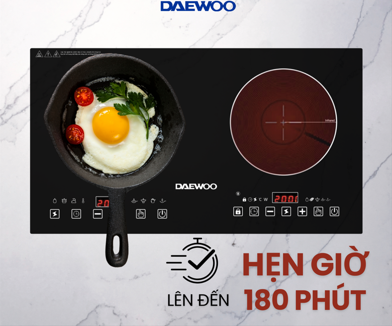 [Urbox] Bếp Đôi Điện Từ Hồng Ngoại Daewoo DWHB-3801C, mặt kính pha lê bóng 3800W