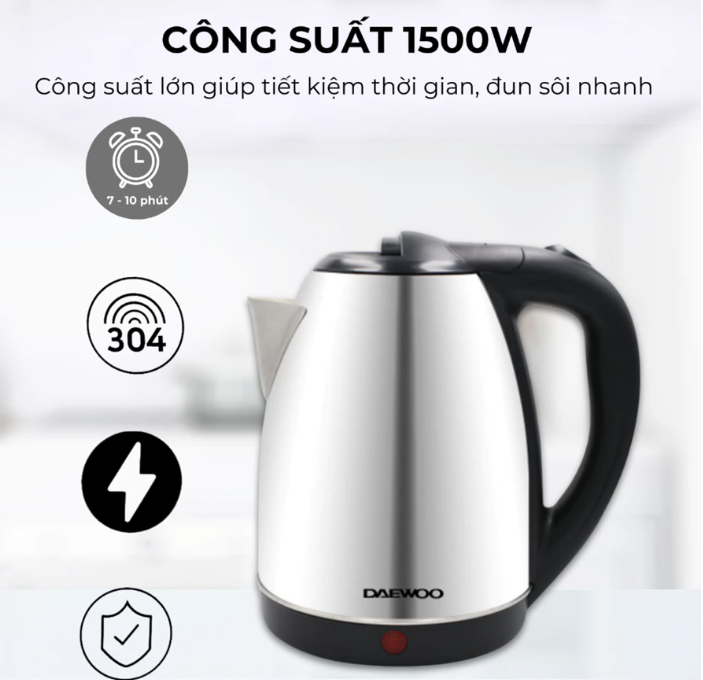 [Urbox] Ấm siêu tốc inox 304 Daewoo 1.8l - BH 2 năm