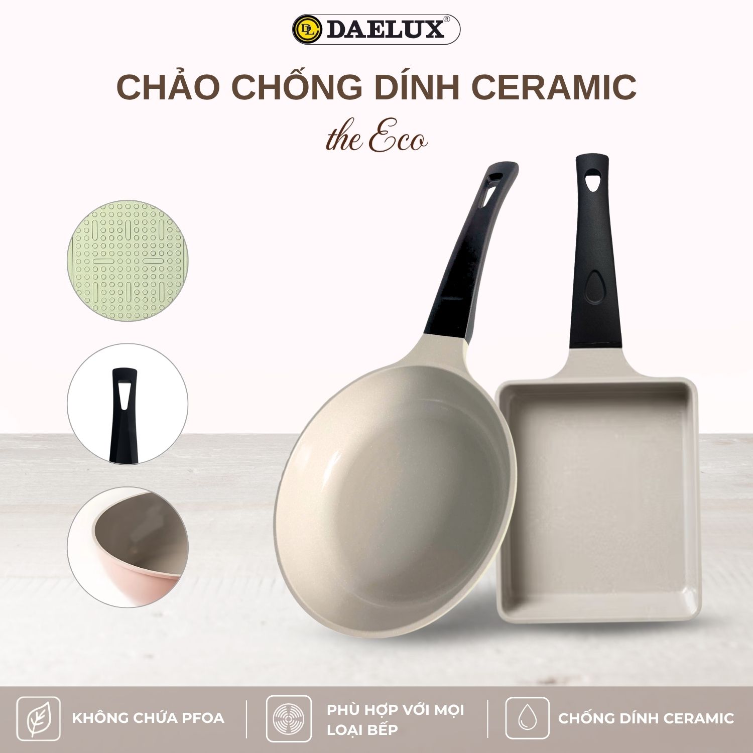 [Urbox] Chảo chống dính đáy từ The Eco phủ ceramic – Đủ loại vuông, sâu, cạn | Dùng được mọi loại bếp