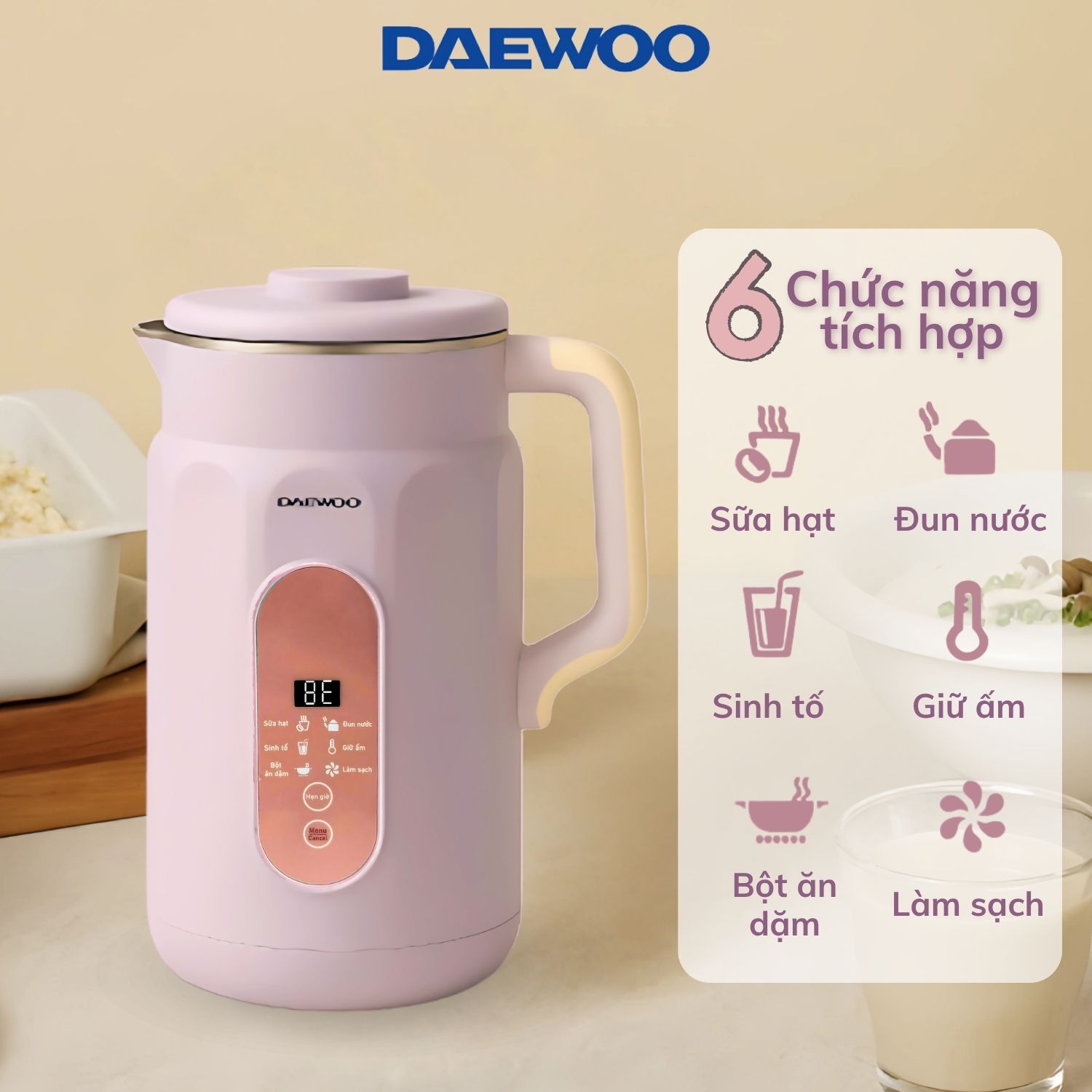[COMBO 1] Máy Làm Sữa Hạt Daewoo 1L DWSM-1310 + Ly Xay Cầm Tay 450ML DWBL-4515 | FREESHIP