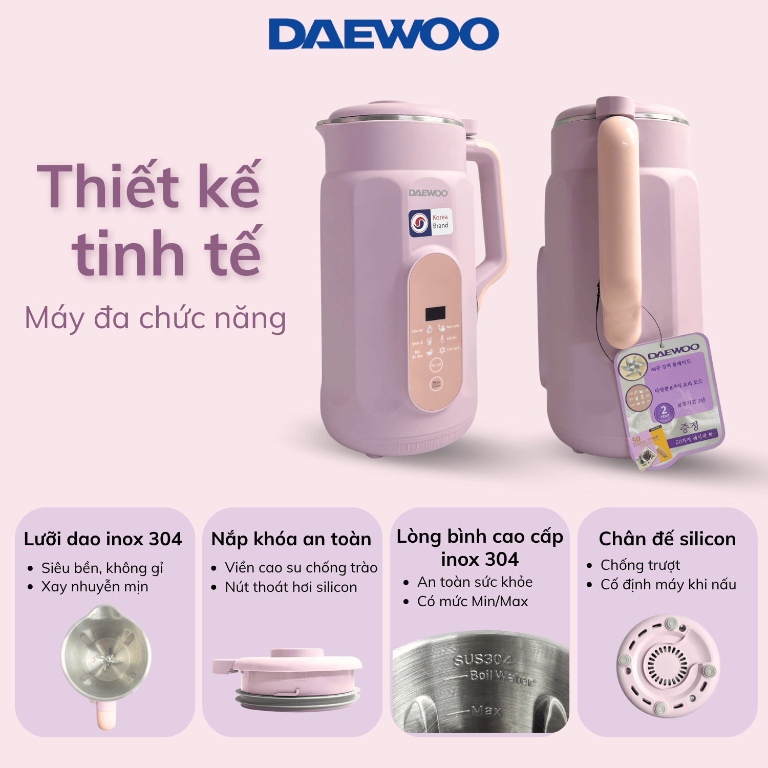 [COMBO 1] Máy Làm Sữa Hạt Daewoo 1L DWSM-1310 + Ly Xay Cầm Tay 450ML DWBL-4515 | FREESHIP