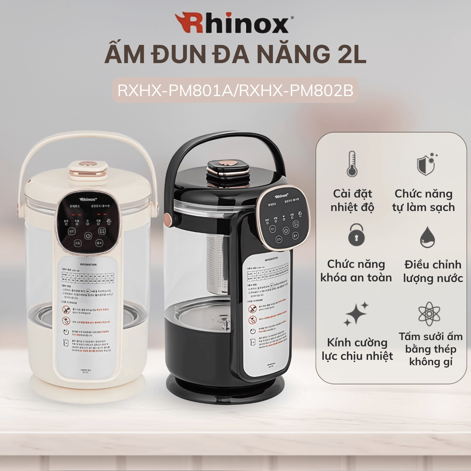 [COMBO 2] Bình Đun Đa Năng 2L RXHX-PM801A + Máy Vắt Cam Xoay  200ML DEM-JK580 | FREESHIP