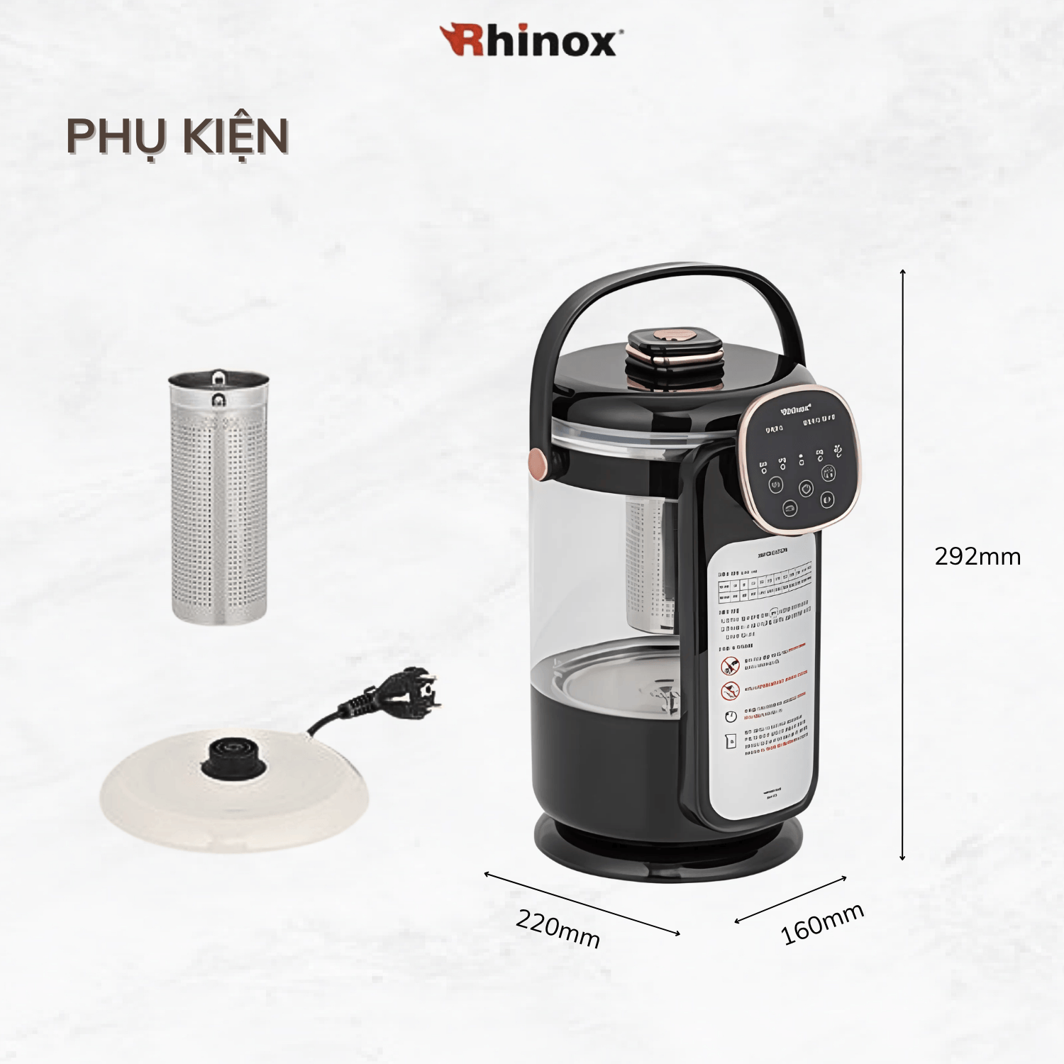 [COMBO 2] Bình Đun Đa Năng 2L RXHX-PM801A + Máy Vắt Cam Xoay  200ML DEM-JK580 | FREESHIP