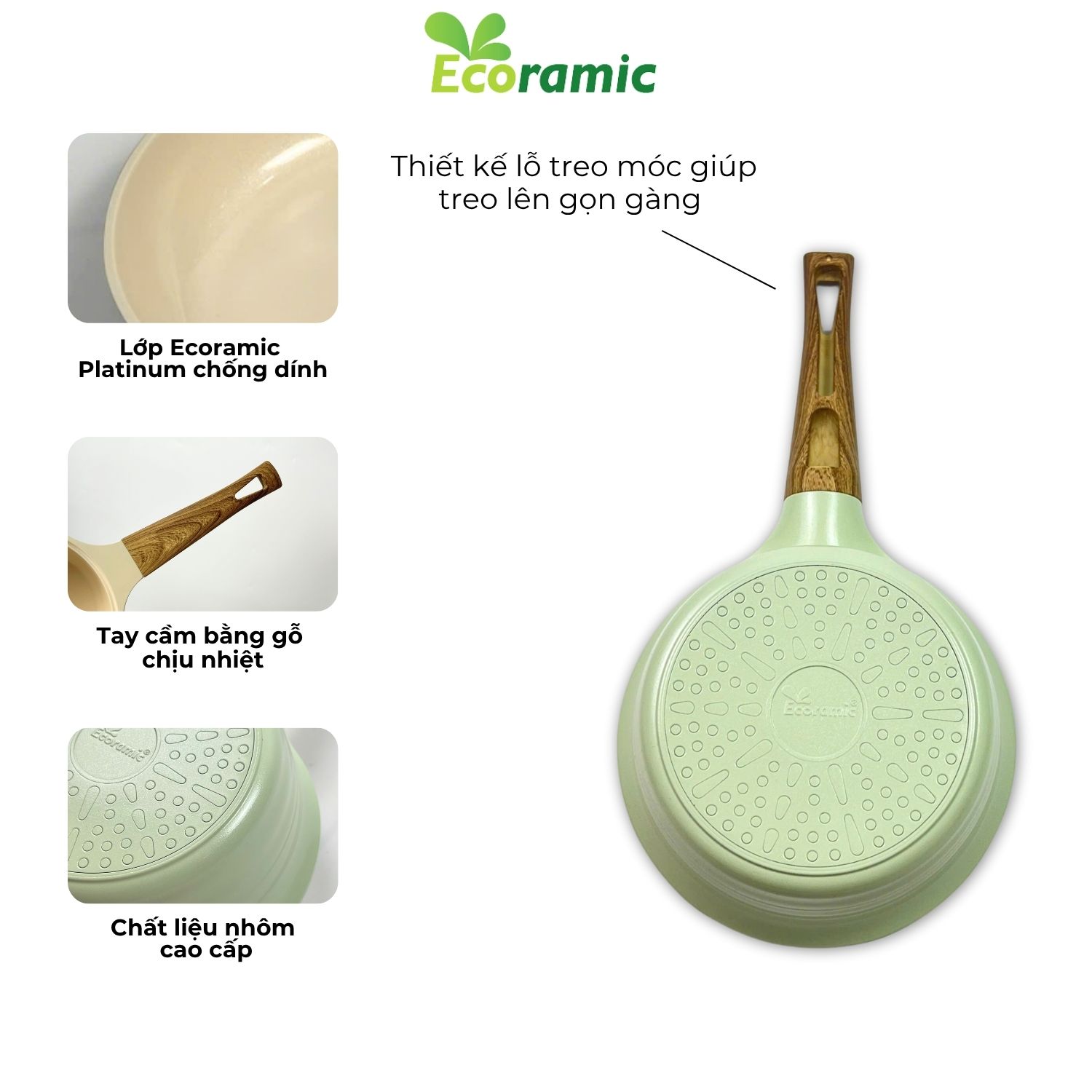 Bộ 5 nồi chảo cao cấp PEIHS5 chống dính Ecoramic có từ