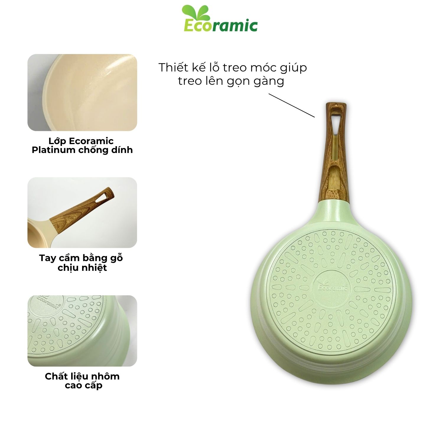 Bộ 3 Nồi Đáy Từ Ecoramic Cao cấp TRPIH3 - Chất liệu hợp kim nhôm cao cấp, men chống dính, thiết kế sang trọng