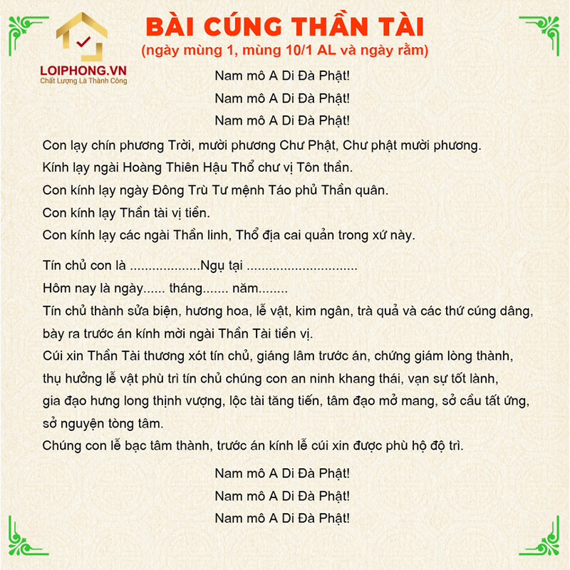 Văn Khấn Thần Tài