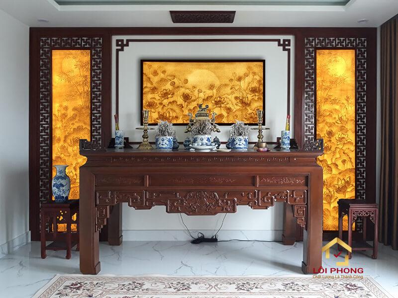 Bàn thờ 3 bát hương là kiểu bàn thờ phổ biến nhất 