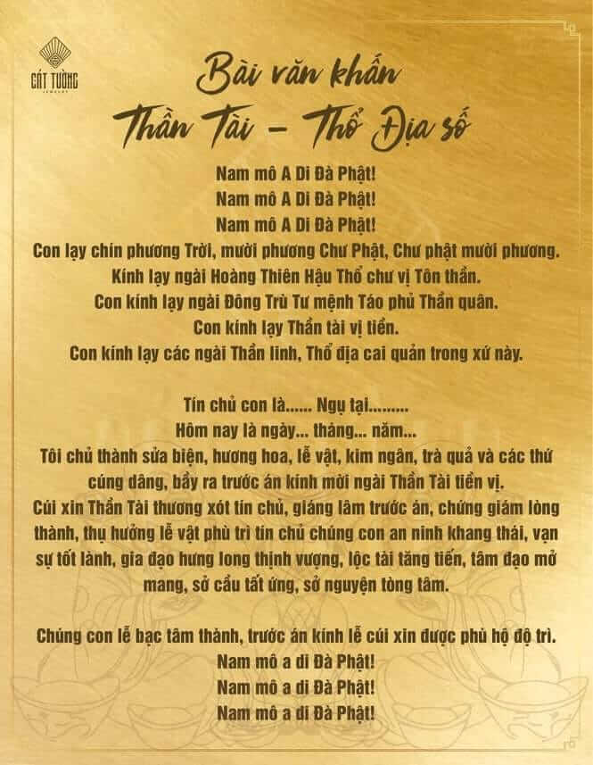 Bài văn khấn Thần Tài Thổ Địa