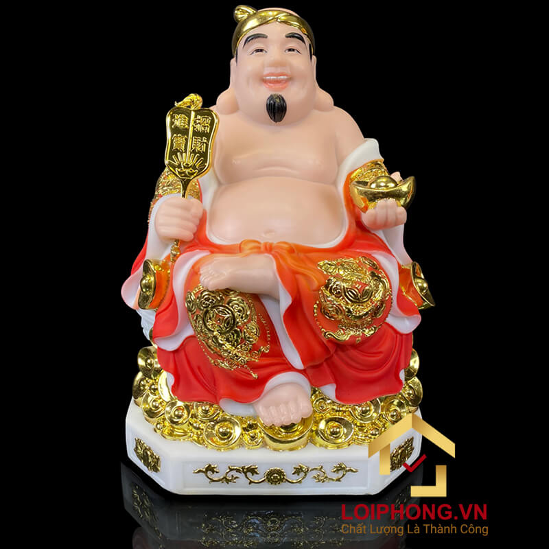 Ông thổ địa hình dáng bụng phệ tay cầm quạt mo tươi cười hoan hỉ