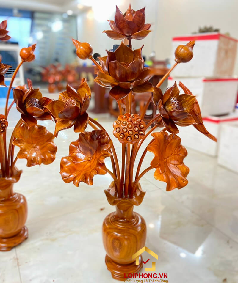 Hoa sen gỗ hương cao cấp 11 cành kích thước cao 81 cm
