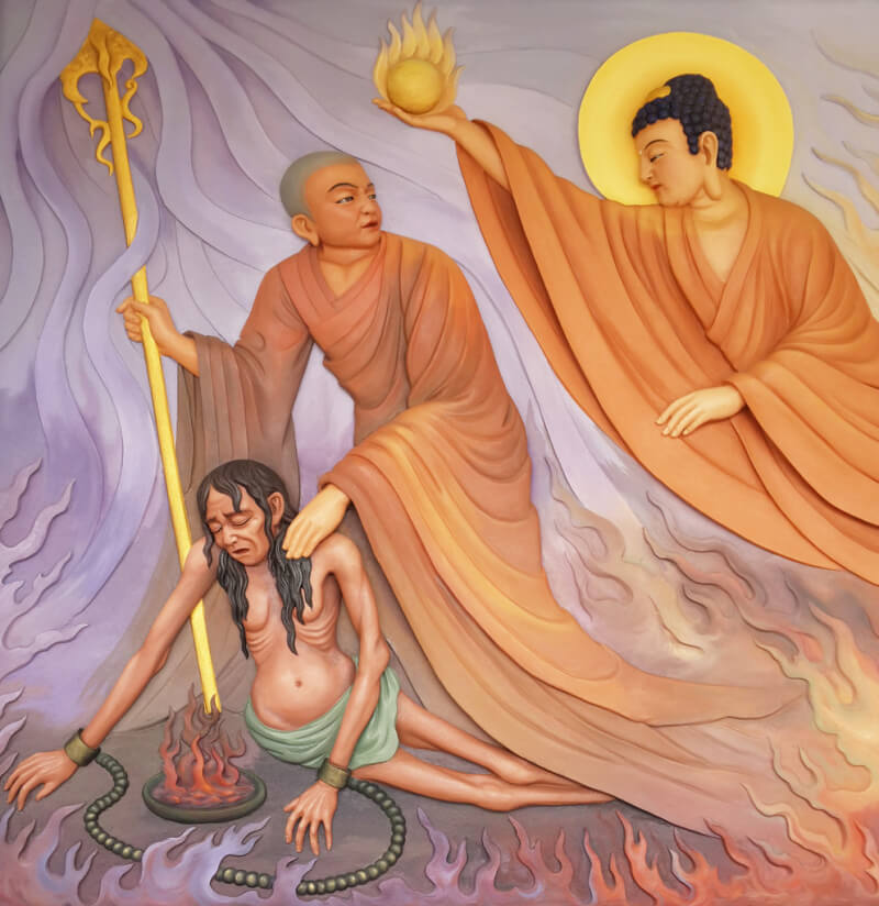 Mục Kiền Liên cùng với Đức Phật đã tổ chức lễ cúng dường Tam Bảo giúp mẹ lìa khổ được an vui