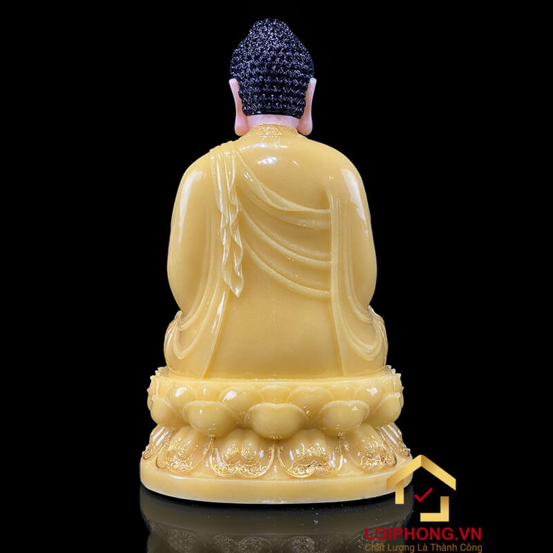 Tượng Phật A Di Đà Ngồi Đế Hoa Sen Bằng Bột Đá Thạch Anh Viền Vàng cao 30 - 65cm