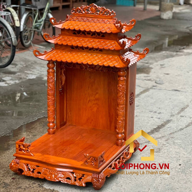 Bàn thờ Ông Địa Thần Tài đục rồng mái 3 tầng 61x69x127 cm