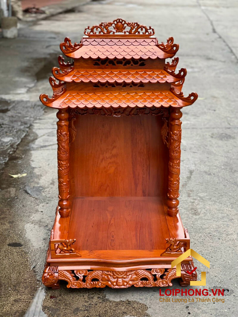 Bàn thờ Ông Địa Thần Tài đục rồng mái 3 tầng 61x69x127 cm