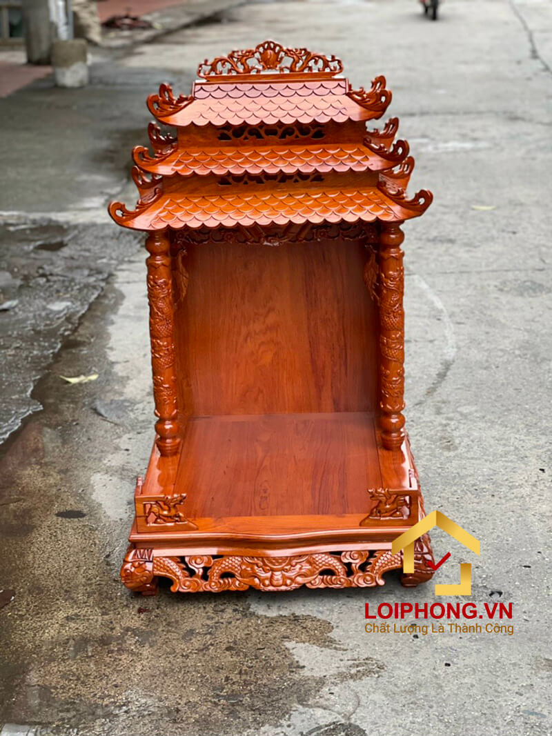 Bàn thờ Ông Địa Thần Tài đục rồng mái 3 tầng 61x69x127 cm