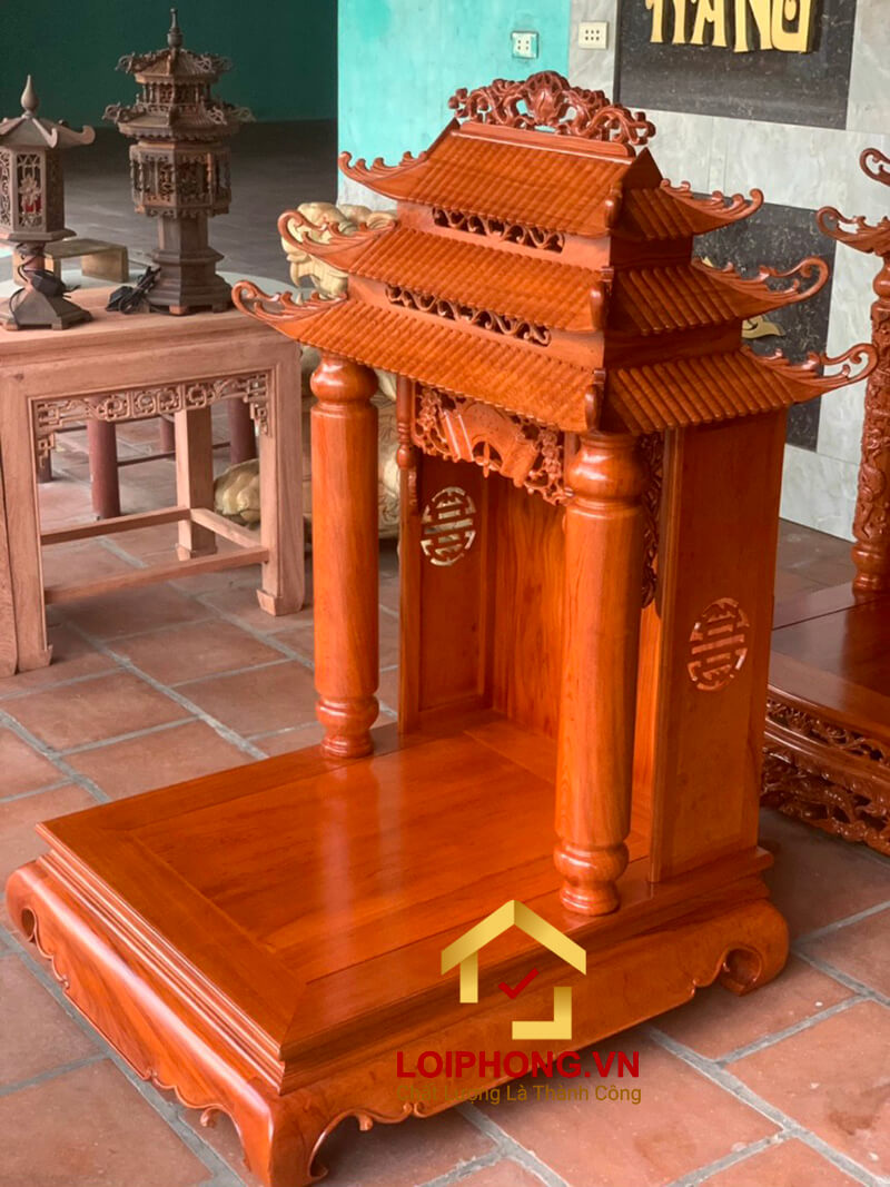 Bàn thờ Ông Địa Thần Tài ba mái cột tròn 61x81x127 cm